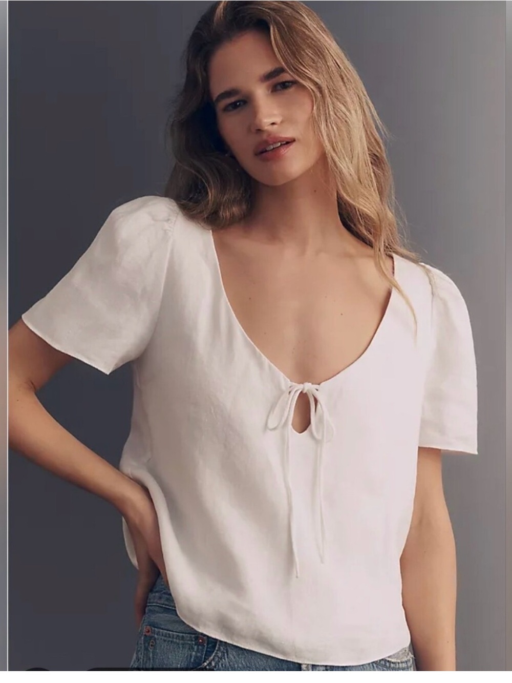 Reformation Mayla tie front Linen Top S
